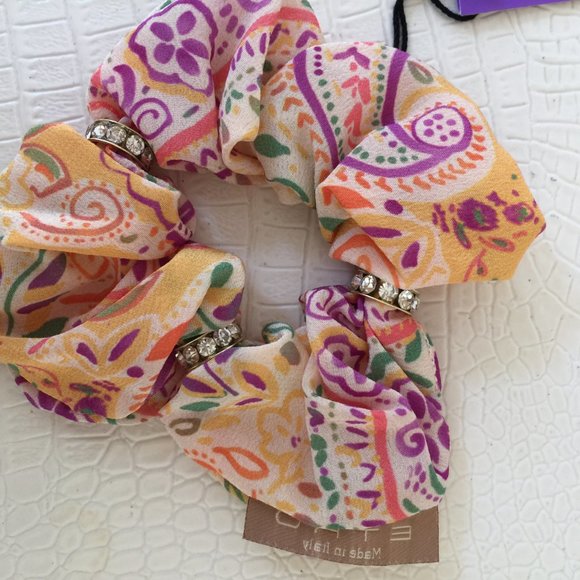ETRO Milano Made in ITALY SILK Elastic HAIR Scrunchie w Strass Rings Crystal NEW main image 7